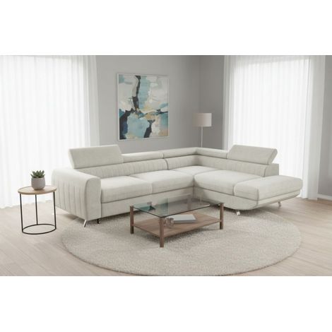 Ecksofa mit Schlaffunktion MARIOS Sofa Stoff Dunbar Creme Ottomane Rechts