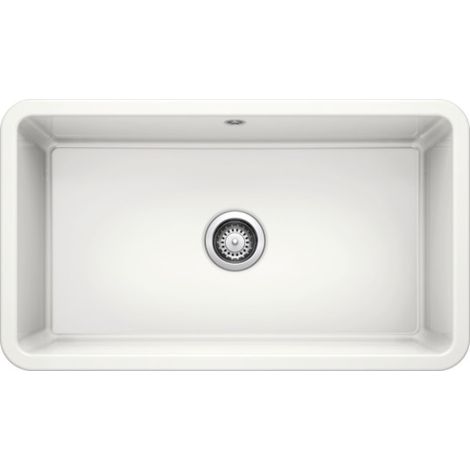 Blanco – Évier en céramique 1 bac blanc cristal – Sous-meuble 80 cm – Dimensions 795 x 460 x 195 mm – Vidage manuel – Pour espaces confinés