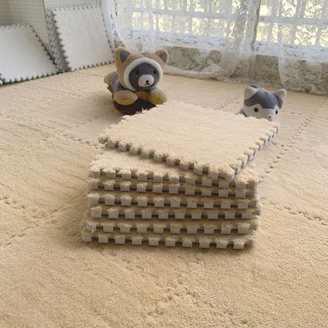 Tapis en mousse souple à poils longs, 6 pièces, tapis de protection antidérapant, carrelage de sol, tapis de jeu d'exercice, kaki (1/5)