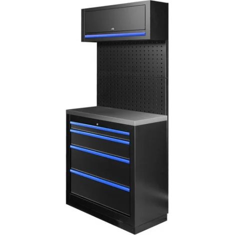 JBM SERIE593 Composizione arredo officina con armadio a 4 cassetti - Blu