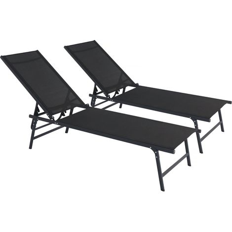 Set di 2 lettini prendisole in metallo "Sublima" - 180 x 54 x 104 cm - Nero