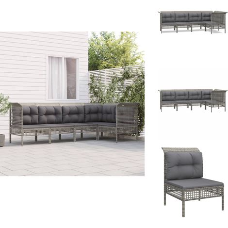 5-tlg. Garten-Lounge-Set mit Kissen Grau Poly Rattan - Garten Möbel - Loungesessel - Outdoor Möbel - Garten Lounge Set - Rattan Möbel (1/5)