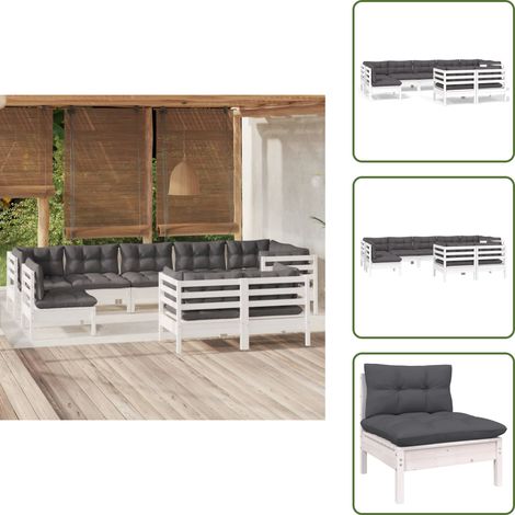 Salon de jardin 9 pcs avec coussins blanc bois de pin massif - Salon De Jardin - Mobilier De Jardin - Ensemble Salon De Patio - Meubles De Terrasse - Chaise Longue (1/5)
