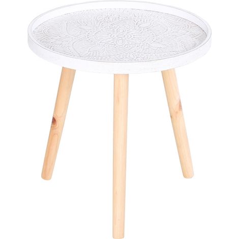 Ranger vos Objets sans Risque de Chute: Table d'Appoint Ronde Blanc et Bois, Guéridon de Salon avec Bord Surélevé Ø40cm (1/5)