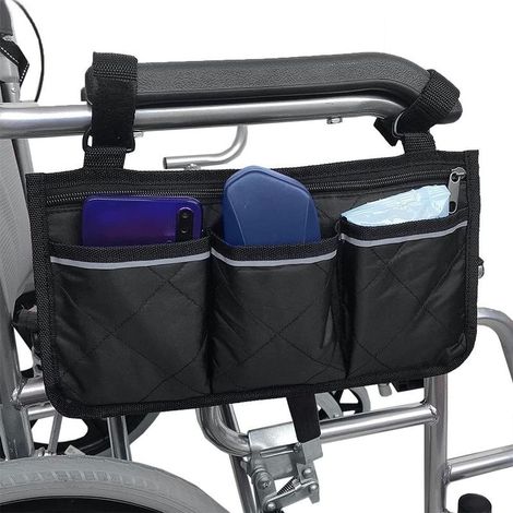 Bag of armchairs bearings for armrest - Bag of armchairs bearings Oxford Bag of scooter portable waterproof with 4 compartment reflective for handles of armchairs bearings, Black-