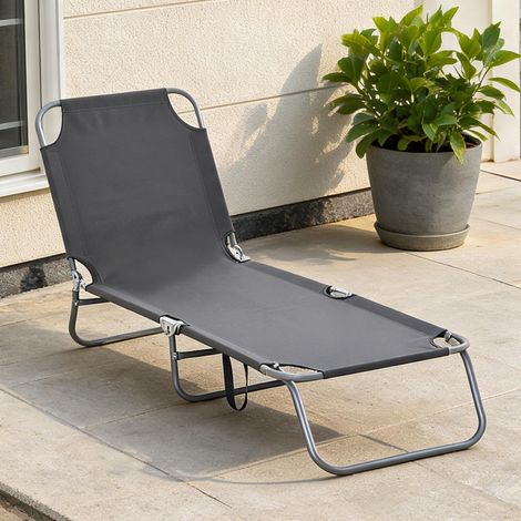 Transat Pliable Gris avec Dossier Multi-positions toile en Métal (1/5)