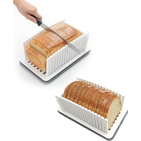 Trancheuse à pain pour pain maison, guide de découpe à largeur réglable, guide de coupe compact et pliable avec ramasse-miettes, convient pour le pain, les bagels et les gâteaux faits maison. (1/5)
