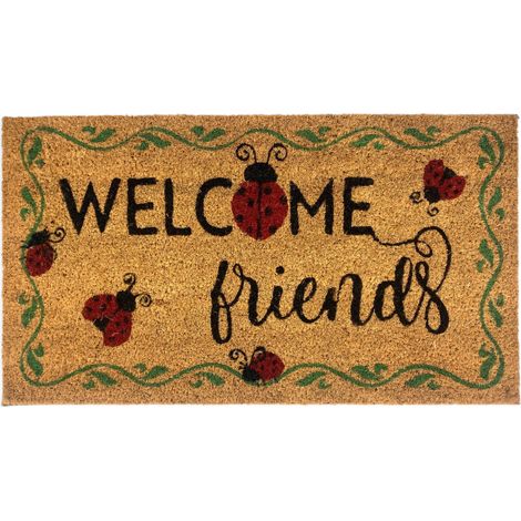 Tappeto Ingresso Esterno in Cocco - Zerbino Antiscivolo Welcome con Coccinelle - 40x70 cm
