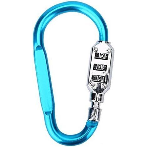 Antivol de casque, porte-clés mousqueton, cadenas à molette à 3 positions, porte-clés mousqueton, cadenas mousqueton à combinaison, antivol, étanche, cadenas de valise, mousqueton LOCK (bleu clair). (1/5)