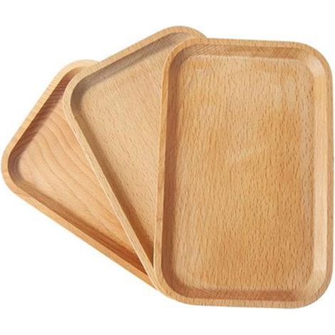 Plateau de service rectangulaire en bois artisanal, plateau repas bois décoratif pour table (1/5)