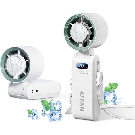 Mini Ventilateur Portable,Pliable Ventilateur Avec écran LED,Fonction de refroidissement,1-199 vitesses de vent 5500mAh Turbo Ventilateurs de Cou Pour Le Plein Air, Le Camping,Concerts, Bureaux-Blanc (1/4)