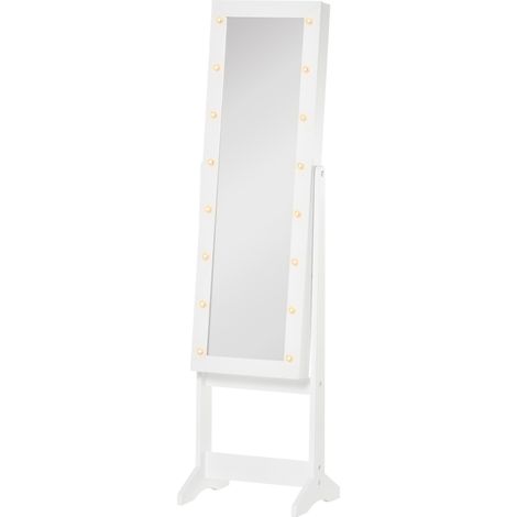 Armoire à bijoux armoire de rangement sur pieds boîte à bijoux avec miroir multi-rangements éclairage LED blanc