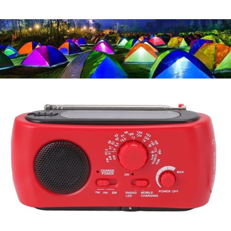 Radio portable d'urgence multibande AM/FM/SW à énergie solaire et à manivelle (rouge) (1/5)