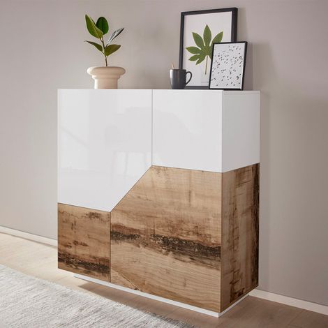 Credenza 2 ante linea Galassia in finitura Bianco Lucido e Acero Pereira (1/5)