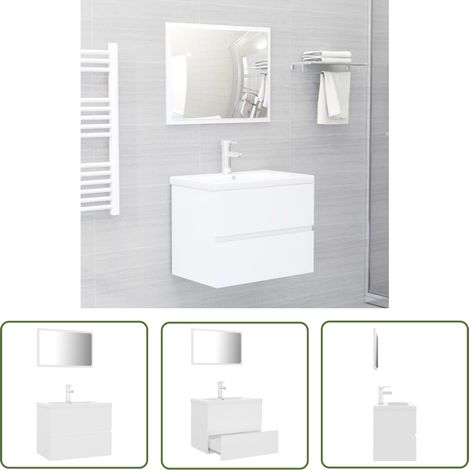 The Living Store Badmöbel-Set Weiß Holzwerkstoff - Badezimmersatz - Duschregal - Waschtischarmatur - Spiegelschrank - Badewanne (1/5)