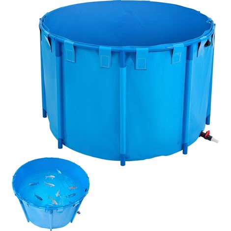 VEVOR Bassin a Poissons Hors Sol, Capacite 1700 L, Etang a Poissons en Toile PVC, avec Cadre Stable en Plastique et Vanne de Vidange, pour Aquaculture, Elevage de Poissons Rouges, Carpes, Koïs, Bleu