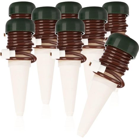 Lot de 8 cônes d'irrigation en argile avec tuyau – goutte à goutte pour vacances, marron (1/5)