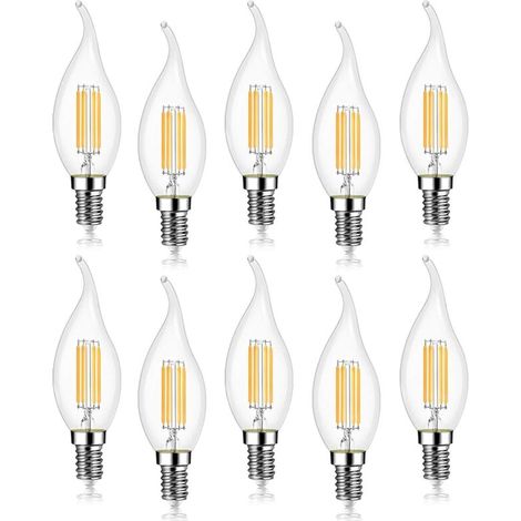 Lot de 10 4W Ampoule de Filament LED E14 470LM Flamme Bougie 2700K Blanc Chaud, Non-Dimmable, Angle de Faisceau 360°