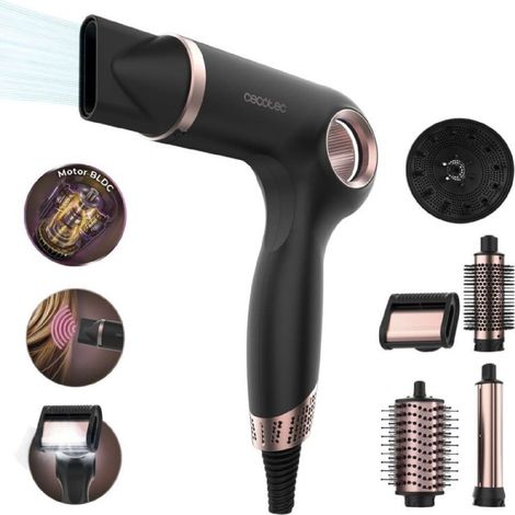 Cecotec Sèche-cheveux ionique avec 6 accessoires DryGlam Waves 6in1 Sensor Black. 1 400 W, 110 000 tr/min.