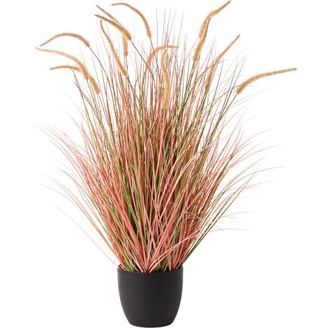 Planta artificial en maceta para interior decoración de plástico con maceta negra 120 cm hojas verdes y junco naranja Bristlegrass