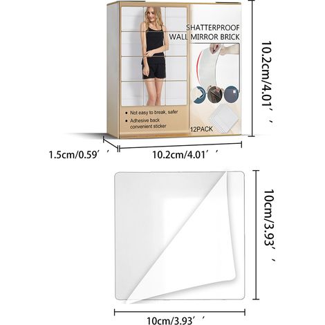 Lot de 12 carreaux de miroir autocollants en acrylique épais et incassable pour la décoration murale de la maison, de la chambre, du salon et de la salle de bain. (1/5)