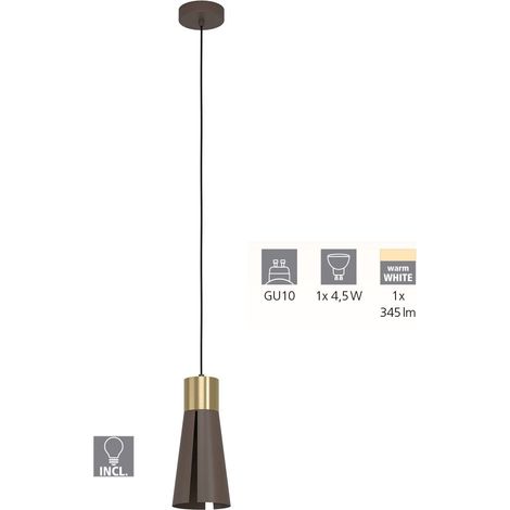 Lampe suspendue Losalomes Mokkafarben, laiton brossé H: 110 Ø: 13,5cm Dimmable (1/4)
