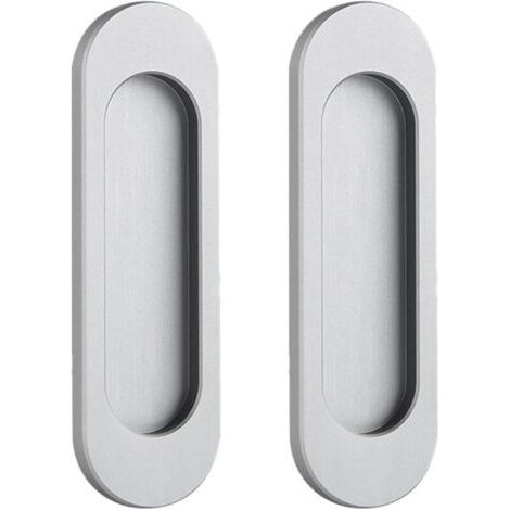 royaluxe-Lot de 2 poignées de porte coulissantes ovales auto-adhésives en alliage d'aluminium sans perforation pour porte coulissante de grange, fenêtres, armoires (gris mat, 100 mm)