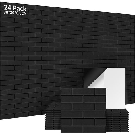 Panneaux Acoustiques Autocollants 24 Pièces 2,16㎡ Noir Panneaux Acoustiques Muraux Traitement Acoustique et Décoration Mur pour Enregistrement Décoration Gaming Studio 30x30x0.9cm (1/5)