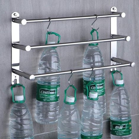 Porte-serviettes mural 50 cm (2 niveaux), en acier inoxydable SUS304, sans perçage, pour salle de bain et cuisine (1/5)