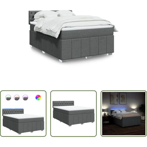 vidaXL Surmatelas - Sommier à lattes de lit avec matelas Gris foncé 140x200cm Tissu (1/5)