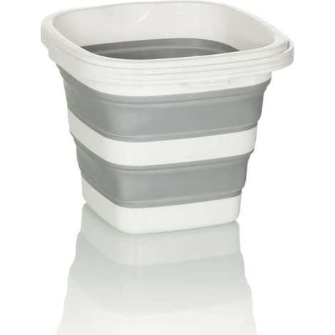 Clean Folding Bin Silicone Collapsible Bucket for Indoor and Outdoor Use, Space Saving, Grey/White (1/5)