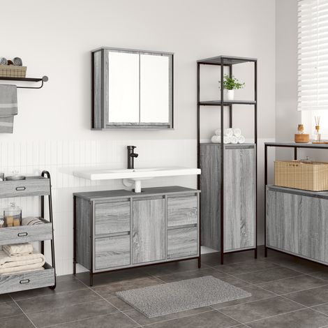 Badezimmermöbel Set mit Regal 2 pcs Grau Sonoma und Schwarz vidaXL (1/5)