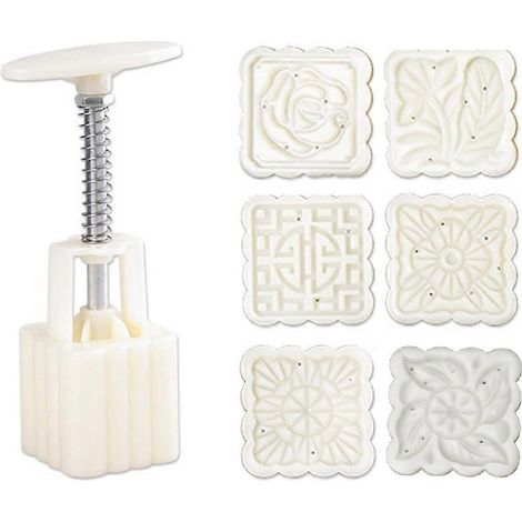 50g Mondkuchenform, 6 Stempel, quadratische Zylinderform, Handdrück-Mondkuchenform, DIY-Backform (1/5)