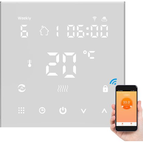 Thermostat Intelligent WiFi 16A - Courant Élevé de 16A pour Chauffage Électrique - Compatible avec Alexa et Tuya - Blanc