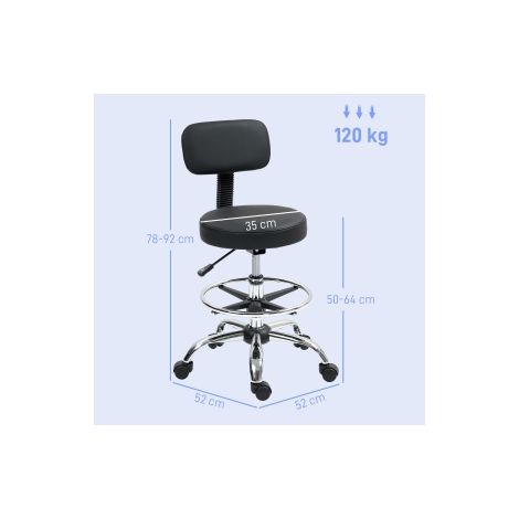 Chaise de bureau, chaise de dessinateur ergonomique, chaise d'ordinateur réglable en hauteur avec anneau repose-pieds, chaise de bureau, chaise pivotante pour salon, bureau, similicuir, noir (1/5)