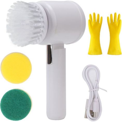 Produits de nettoyage-Brosse de nettoyage électrique multifonctionnelle/Blanc1 + Gants en latex Oxford/Épaissi 1 paire1 (1/5)