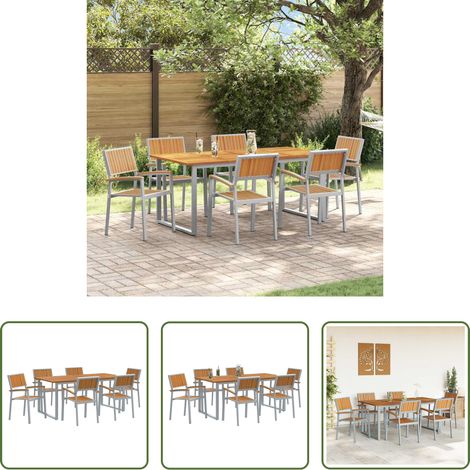 Gartentisch - Garten Essgruppe 7 pcs Grau Massivholz Akazie