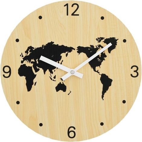 Une horloge murale jaune et noire, de 30 centimètres de diamètre, en bois composite. (1/5)