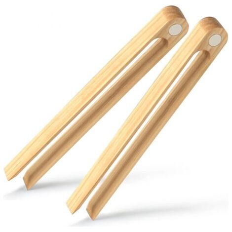 Pinze per legno di bambù, pinze per toast, utensili di cottura per insalate, barbecue, arrosto, cottura, frittura, panificazione, pane, bagel e dolci (set da 2) (1/4)