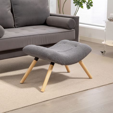 Taburete moderno con funda de felpa y patas de madera, tapizado, para salón, dormitorio o pasillo, color gris oscuro. (1/5)