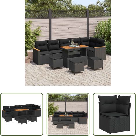 vidaXL Balkonsofa - Gartensofa-set 10 pcs Schwarz Poly-Rattan (1/5)