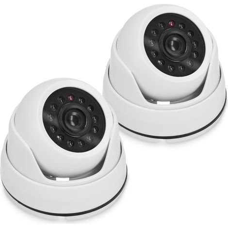Caméras de vidéosurveillance factices - Lot de 2, avec lumières LED, adaptées à la sécurité de la maison ou du magasin, blanches.