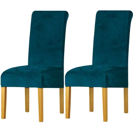 Stuhlhussen 2er Set Samt Dunkelgrün Stretch Waschbar für Esszimmerstühle (1/5)