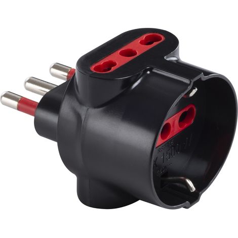 Adattatore triplo da spina 16A a 2 prese bipasso 10A/16A e 1 presa schuko 16A, nero, serie Emilia Specialist - Rosi RS7705N