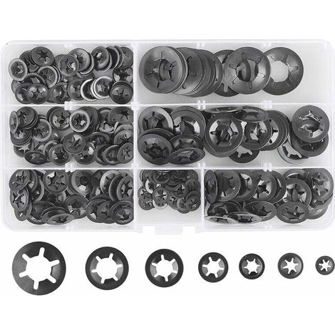 280 Pcs Rondelles De Blocage Rondelles De Verrouillage, Rondelles À Verrouillage Rapide De Rondelles De Verrouillage En Acier M3 M4 M5 M6 M8 M10 M12, 7Tailles, Noir (1/5)