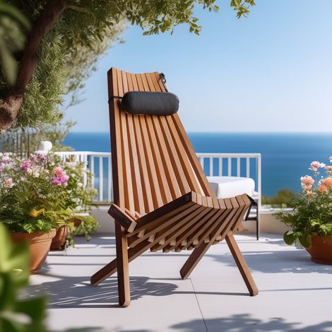 Silla de jardín de teca con cojín reposacabezas gris Relax
