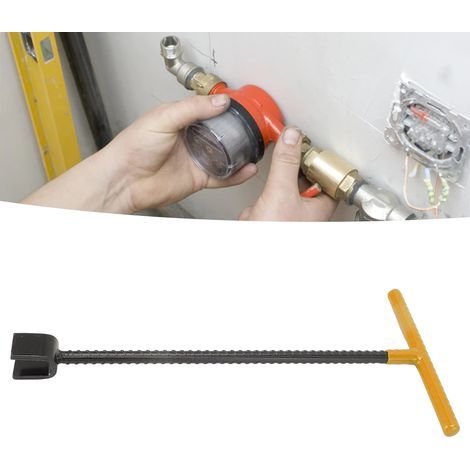 Multipurpose steel wrench for water meter, tap and valve, T-handle with 4 bits, yellow (1/5)