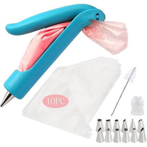 Stylo de décoration pour gâteaux - Outil de pulvérisation de glaçage - 12 embouts + 10 poches à douille - Pour gâteaux et biscuits - Blanc