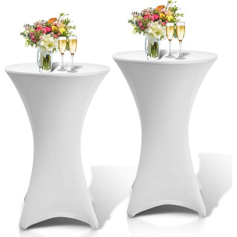 Jiubiaz 2× housses pour tables hautes stretch blanc Ø 60×110 cm – Housse élastique pour tables de bistrot pour événements et fêtes