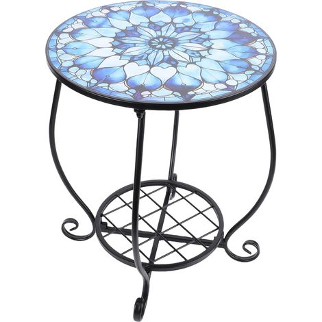 Table d'appoint ronde en métal, style C, pour terrasse ou balcon. Table basse d'extérieur décorative en fer, idéale pour le jardin, l'intérieur ou l'extérieur. (1/5)